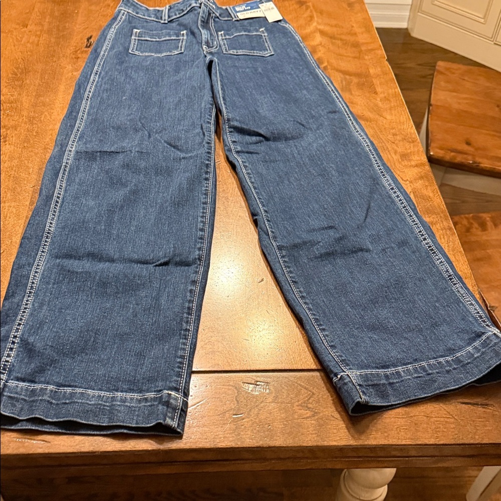 Old Navy Sky High Wide Leg Dark Blue Front Pocket Jeans, NWT - Picture 4 of 6